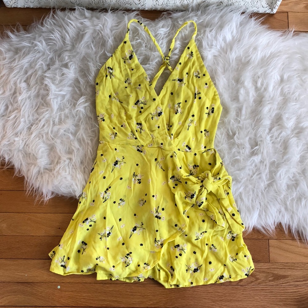 Free People Yellow Floral Tie Front Skort Romper - Picture 3 of 5